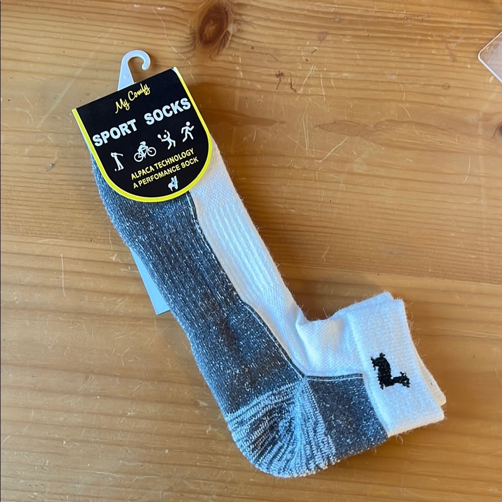 065.  Gray and White Crew Length Hosiery Socks